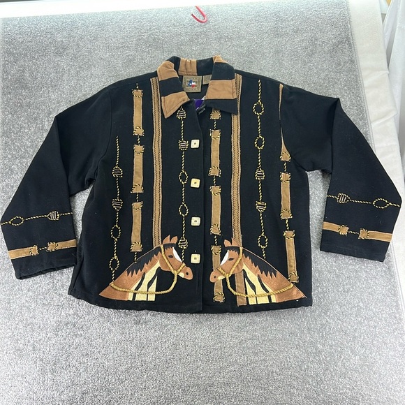 NWT Dont Mess With Texas Button Up Blazer Jacket Black Horse Equestrian Womens M - Picture 1 of 12